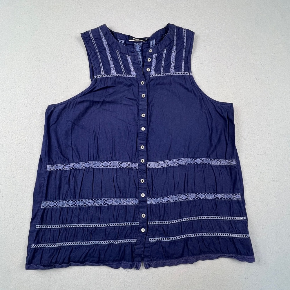 Silver Jeans Co Tank Top Womens Medium Blue Crochet Lace Button Down Boho Blouse